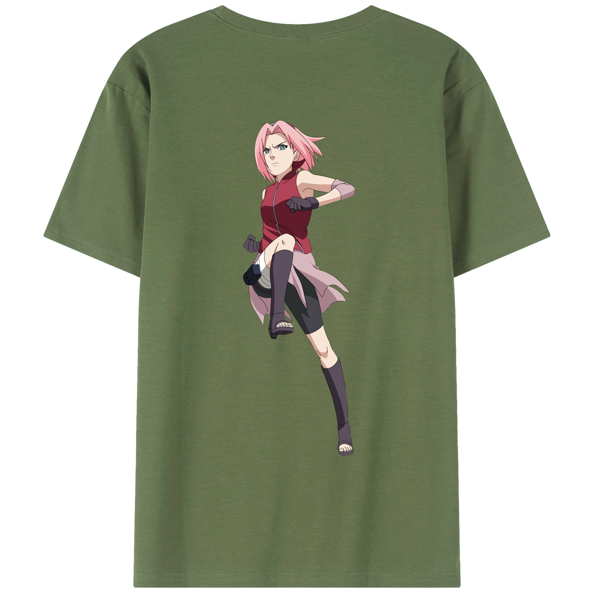 （画像用） NARUTO -ナルト- 春野サクラ Haruno Sakura 綿100％ メンズ半袖Tシャツ（バックプリント） 通気性